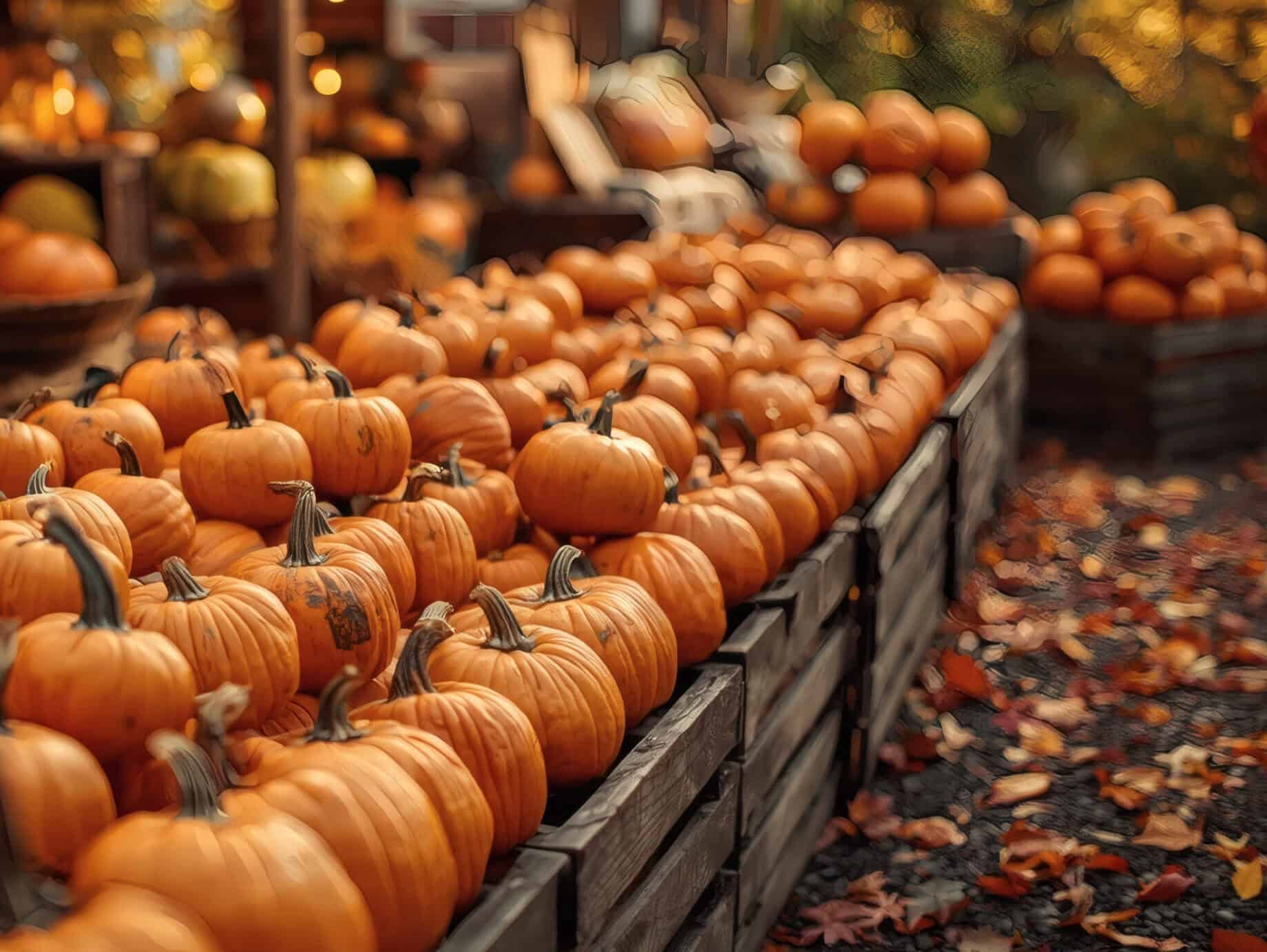 Halloween pumpkins at the market in autumn